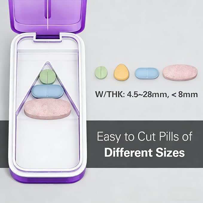 BUG HULL Pill Cutter with Removable Silicone Pad, Slim Pill Splitter, Pill Cutter Splitter for Small and Tiny Pills, Pill Cutters for Small or Large Pills Professional- Purple