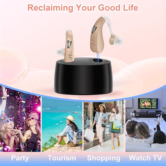 Rechargeable Hearing Aids for Seniors, with Noise Cancelling and Volume Control, Amplifier for Adults Hearing Loss, Portable Behind-the-Ear Aid