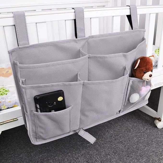 Bunk Bed Organizer - Bedside Storage Caddy with Pocket, Hanging Organizer for Camp, Dorm, Room, Hospital Bed Rail and More (Grey)