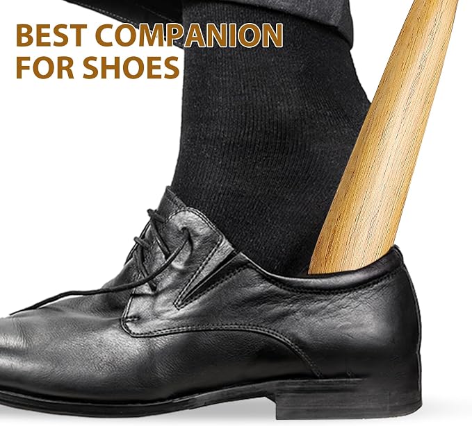 Healifty 2 Pcs Wooden Shoe Horn Set, 15.7" Long and 6.2" Short | Includes Long Handled and Short Wood Shoehorns for Seniors Men Women Elderly to Dress Shoes, Boots, Travel Bags and Daily Use
