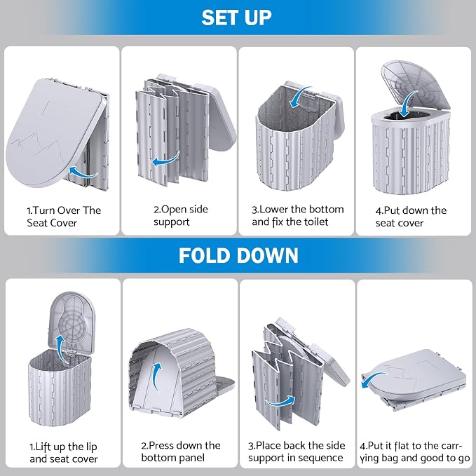Portable Toilet, Upgraded 15'' toilet With Removable Paper Holder, Camping Toilet With A Load Capacity Of 450 Lbs, Portable Potty for Camping, Hiking, Road Trip, Car, RV, Tent, Beach, Truck Drivers