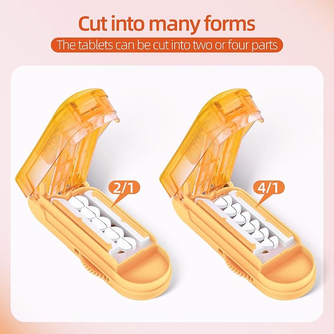 DUBSTAR Pill Cutter Splitter for Small and Tiny Pills, Multiple Pill Cutters for Small or Large Pills, Adjustable Pill Splitter with Centering Device and Blade Guard for Multi Tablets (Orange)