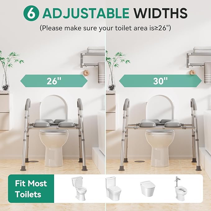 PopWise Raised Toilet Seat with Handles, 500 lb Anti-Wobble Frame, Easy to Install Toilet Seat Risers for Senior, Pregnant, Post-Surgery, Adjustable Height & Width Toilet Seat Riser, Fits Most Toilets