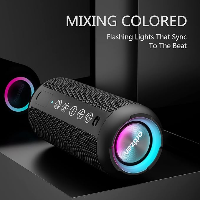 Ortizan Portable Bluetooth Speaker x Stocking Stuffers: IPX7 Waterproof, Wireless, Big Sound, Deep Bass, Dual Pairing, 30H Playtime, White Elephant Gift for Adults Men Women Teen Boys Girls (Black)