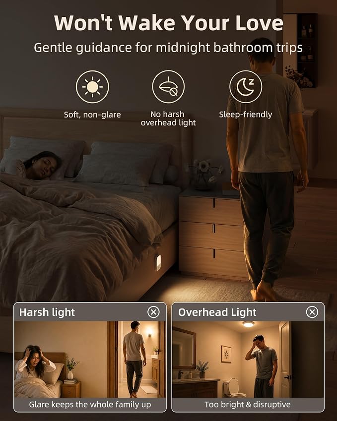 EZVALO Rechargeable Motion Sensor Night Lights, 2 Pack Magnetic Stick-On LED Lights with 3 Color Temperatures, Adjustable & Memory, Cordless Night Light for Closet, Bedroom, Hallway, Stairs, Bathroom