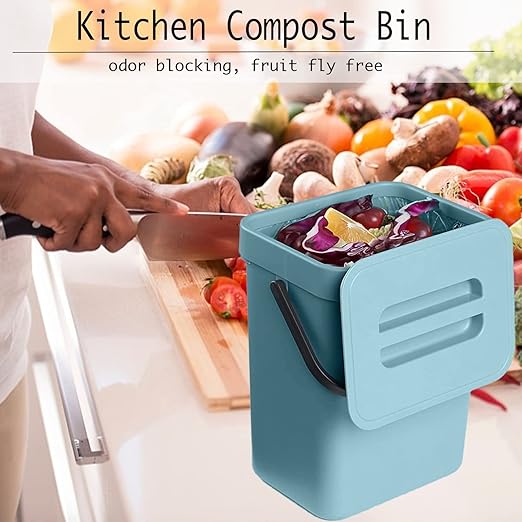 LALASTAR Small Trash Can with Lid, Compost Bin Indoor Kitchen Sealed Under Sink for Kitchen, Food Waste Bin for Countertop, Mountable Garbage Can for Bathroom, RV, 5L/1.3 Gal, Blue