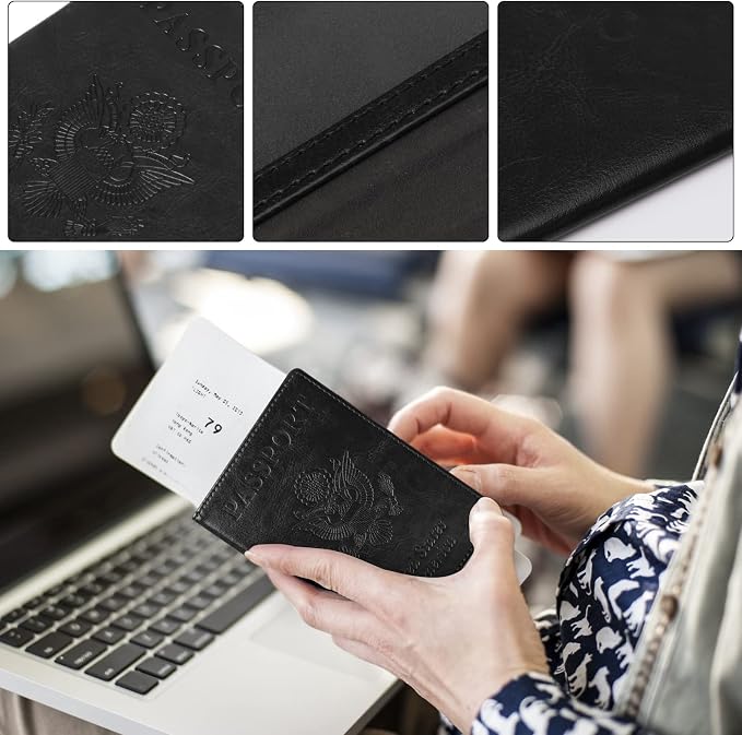 TIGARI Passport Holder for Travel Women Men, Valentines Day Gifts PU Leather Wallet Cover Case Sleeve, Waterproof Protected Document Organizer, Vacation Plane Cruise Travel Essentials