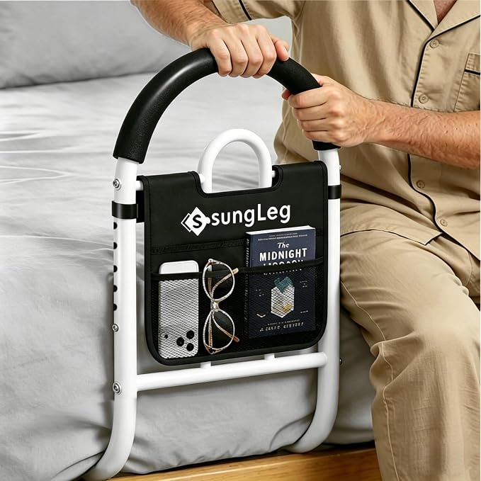 Bed Rails for Elderly Adults Safety - Adjustable Bed Assist Rail with Non-Slip Handle & Storage Pocket, 350LBS, Tool-Free, ASTM Compliant, Bed Cane for Seniors Fits King/Queen/Full/Twin Beds
