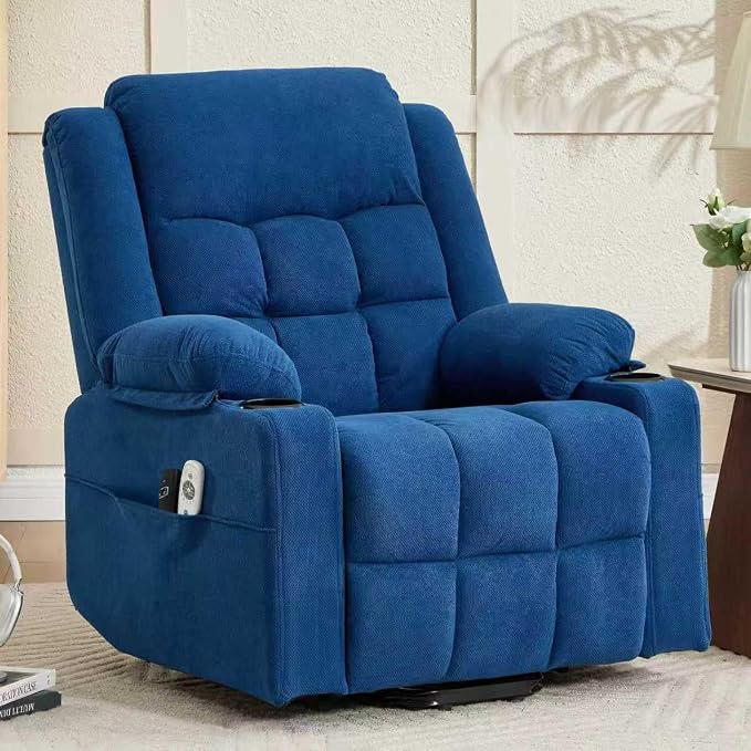 Ketaiyou Electric Power Lift Recliner Chair Sofa with Massage and Heat for Elderly, USB and Type-C Ports, Cup Holders, Infinite Position (NV Blue, Regular)