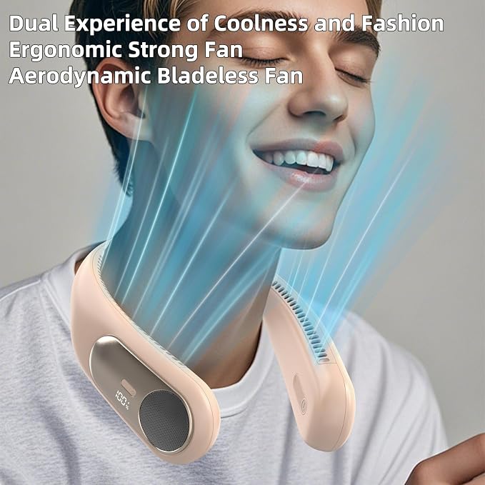 Portable Neck Fan, Personal Wearable Bladeless Fan for Outdoor Indoor, LED Display, 360° Cooling, 4-Speeds, 6000mAh USB Rechargeable, Birthday Gifts for Men Women Dad Mom (Brown)