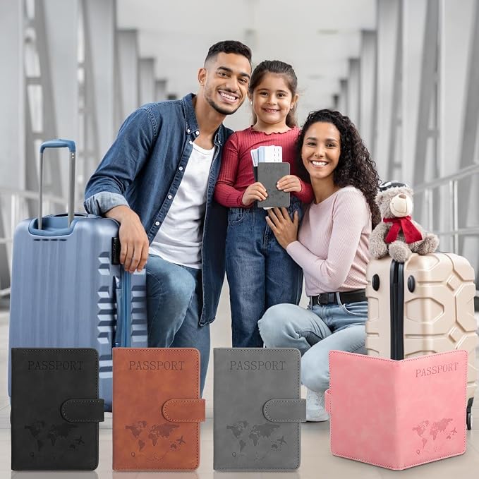 8 Pack Passport Holder for Travel, Passport Wallet Cover Case Waterproof RFID Blocking Passports Holders with Pen Holder Travel Must Haves Accessories, Passports Book Holders for Women and Men