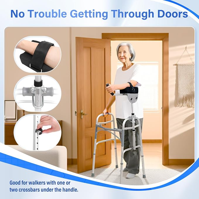 1 pcs Walker Platform Attachment with Adjustable Padded Cuff - Walker Platform Accessory to Preventing The Bracket from Sliding Down - U-Shaped Clamp Design Compatible with Most Walkers on The Market