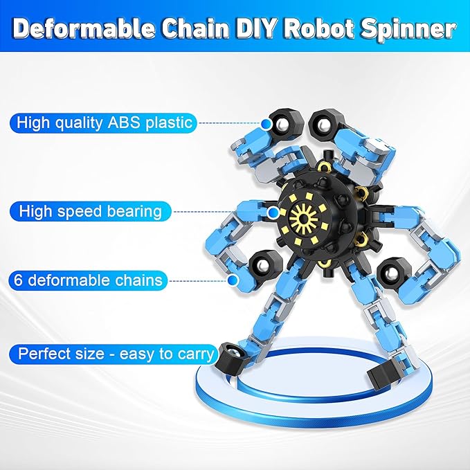 Transformable Fidget Spinners,9PCS Funny Sensory Fidget Toys Adults Deformable Chain DIY Robot Spinner,Fingertip Stress Relief Gyro Toy Halloween Party Favors Christmas Stocking Stuffers for Kids