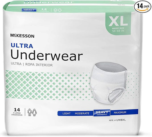 McKesson Ultra Adult Incontinence Underwear, [14 Count], Heavy Absorbency, XL, 58-68 in. Unisex Bladder Leak Protection, Pull-On Style with Tear-Away Sides, Postpartum and Incontinence Support