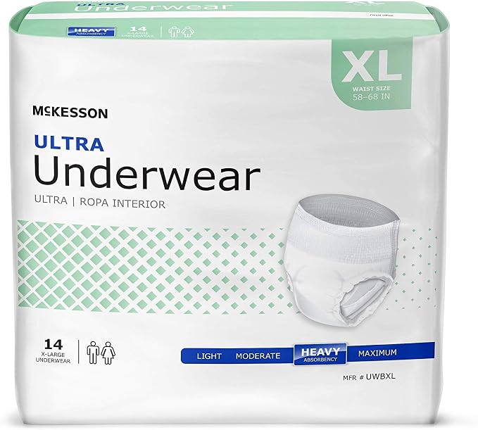 McKesson Ultra Adult Incontinence Underwear, [56 Count], Heavy Absorbency, XL, 58-68 in. Unisex Bladder Leak Protection, Pull-On Style with Tear-Away Sides, Postpartum and Incontinence Support