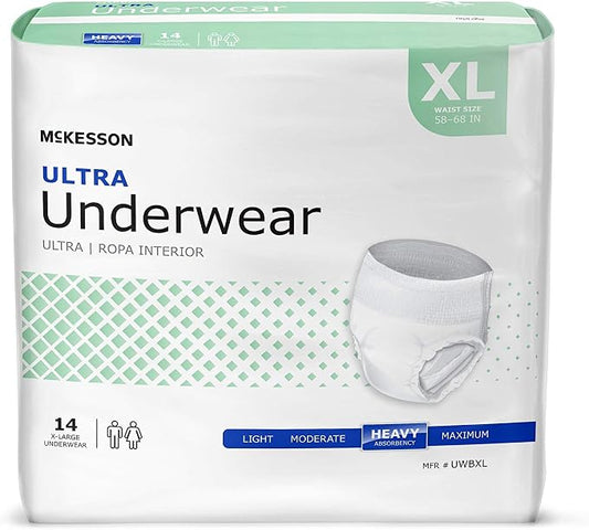 McKesson Ultra Adult Incontinence Underwear, [56 Count], Heavy Absorbency, XL, 58-68 in. Unisex Bladder Leak Protection, Pull-On Style with Tear-Away Sides, Postpartum and Incontinence Support