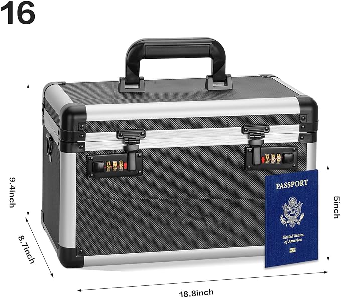 Medicine Box with Combination Lock - 15"x8.7"x9.4" First Aid Safe Medication Storage Case, Personal Items Safe Case for Hospital & Home & Outdoor 【Tactical Black,No Tray】