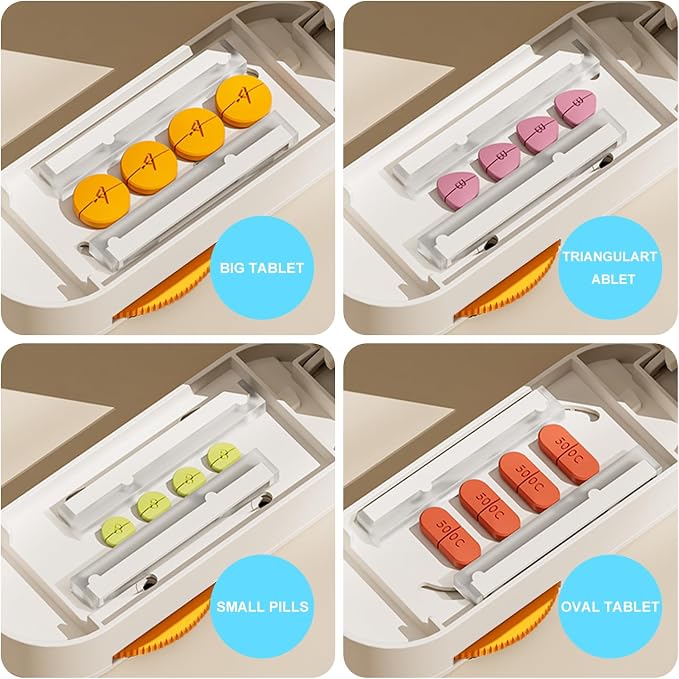 Pill Cutter Splitter for Small and Tiny Larger Pills. |ONE Button Easy Push Accurately Cuts Multiple Pills at Once. Sharp Blade with Safety Guard. Non-Slip Silicone Edge (Blue)