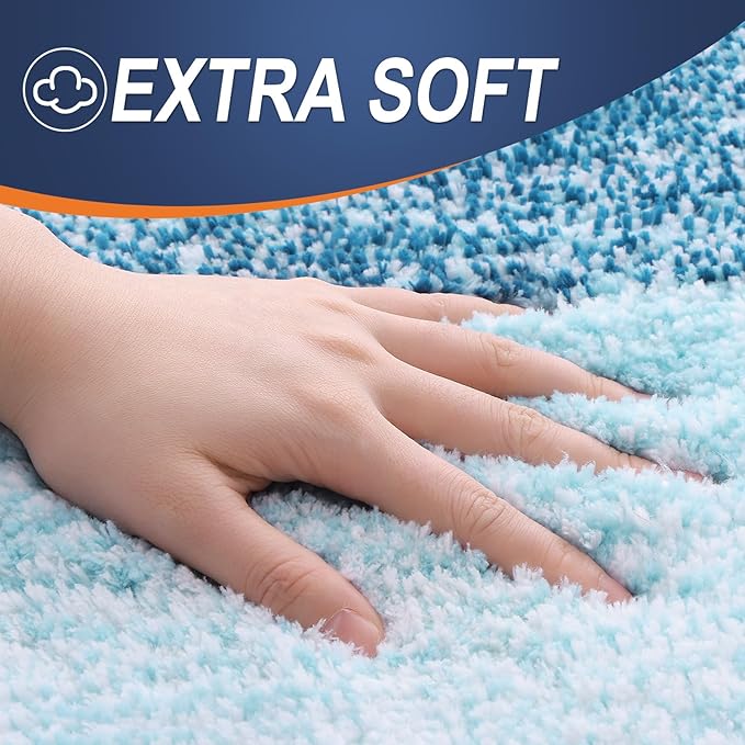 OLANLY Bathroom Rug Set 2 Piece, Soft Absorbent Microfiber Bath Rug Set, Non-Slip, Machine Wash Dry, Plush Shaggy Bath Mats for Bathroom (30"x20"+24"x16", Peacock Blue)