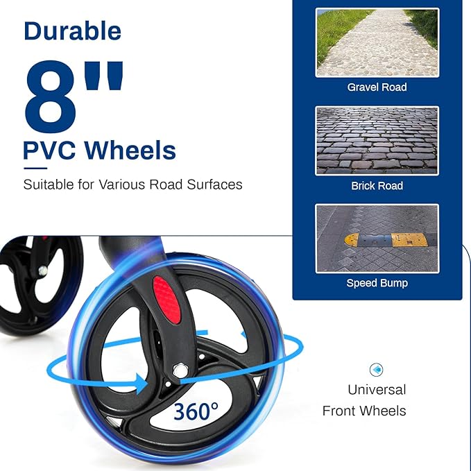 Goplus 2 in 1 Rollator Walker for Seniors, Medical Walker with Seat, Folding Transport Wheelchair Rollator with 8" Wheels, Reversible Backrest, Footrests, Aluminum Mobility Walking Aid (Blue)