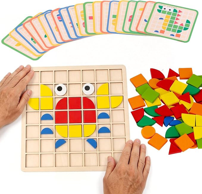 120 Pieces Wooden Puzzle Blocks for Seniors | Memory Games for Adults, Dementia Must Haves, Tangram Puzzles for Elderly, Alzheimer's Activity Board