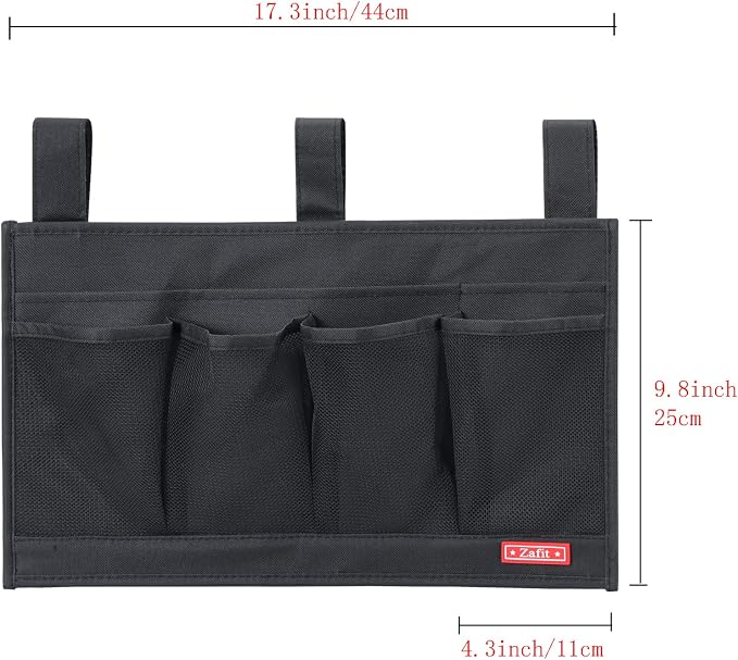 Zafit Hanging Bedside Caddy, Bedside Storage Organizer for Magazine, Phone, Remote control (6 Pockets-Black)