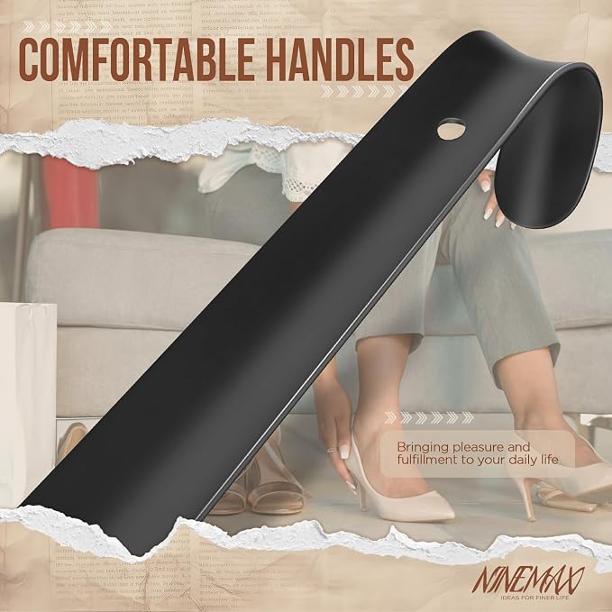NINEMAX Shoe Horn Long Handle for Seniors Men Women, Metal Long Shoehorn Boot Horn 16.5'', Travel Small Shoe Spoon Helper for Kids 7.5''
