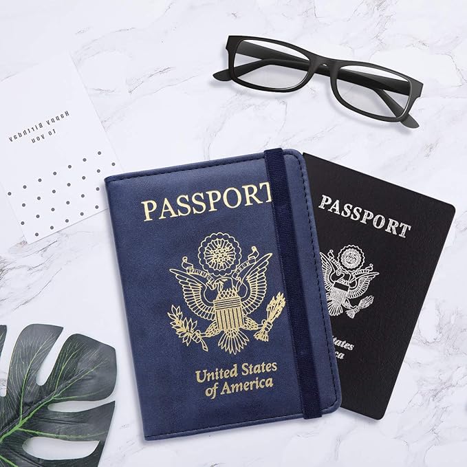 WALNEW Passport Holder for Travel, RFID Passport Cover Wallet for Women Men, PU Leather Passport Book Card Holder Case with Pen, Travelling Essentials for Flying | PU Leather Passport Cover Case with Pen Holder, Travel Must Haves Accessories, Passport ...