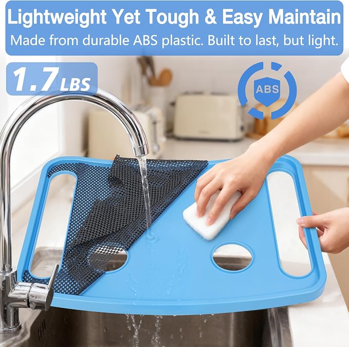 Walker Tray for Seniors with Dual Cup Holders & Side Pouch (Blue) | Durable Food & Drink Table, Lightweight with Non-Slip Pad, Compatible with Walker of 10210-1 Model