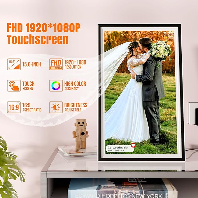 KPKUE Smart WiFi Digital Picture Frame - 15.6-inch Full HD Touchscreen, 64GB Electronic Photo Frame Wall Mountable for Home Decor, Supports USB&SD Card, Share Precious Memories via Frameo App Anywhere