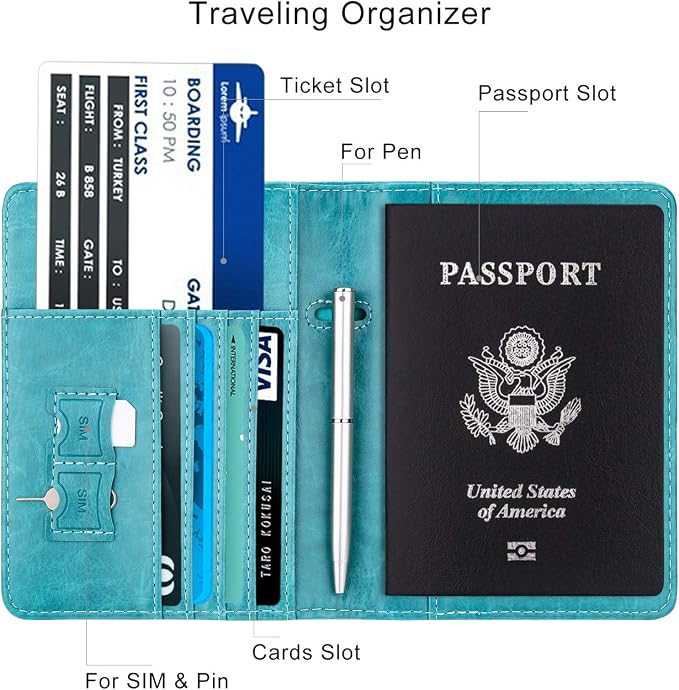 WALNEW Passport Holder for Travel, RFID Passport Cover Wallet for Women Men, PU Leather Passport Book Card Holder Case with Pen, Travelling Essentials for Flying | PU Leather Passport Cover Case with Pen Holder, Travel Must Haves Accessories, Passport ...