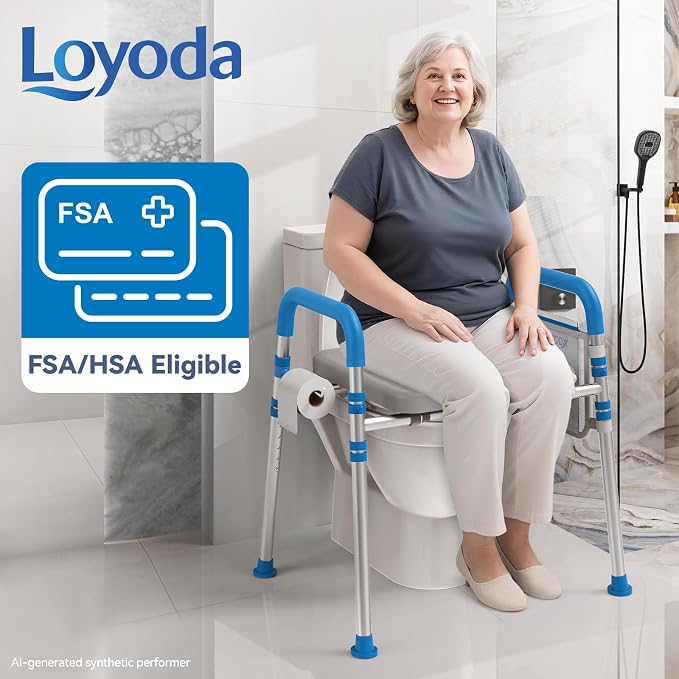 Loyoda Raised Toilet Seat Risers with Handles, Height and Width Adjustment | Soft Padded Elevated Toilet Seat for Elderly & Disabled Adults, Supports 500 LBS, Universal Toilet Fit, FSA/HSA Eligible
