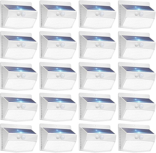 20 Pack Solar Motion Sensor Lights Outdoor Waterproof with 3 Modes | Cool White, White Frame, LED, Solar Powered, Security Lighting for Outside Wall Garden Fence Yard Deck Patio Garage