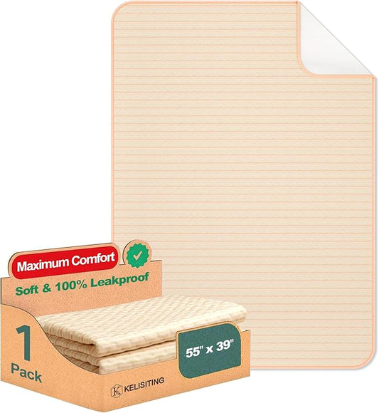 Incontinence Bed Pads - 55" x 39" Washable Waterproof Underpads (Pack of 1) - Reusable Extra Large 4-Layer Soft Pee Pads for Adults, Women, Elderly - for Sofa, Couch, Furniture