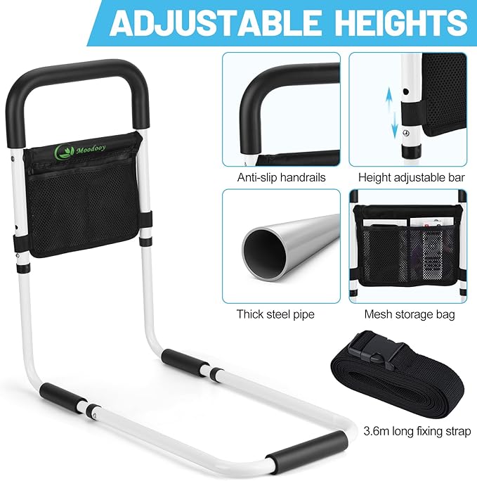 Bed Rail for Elderly,Bed railings for Seniors,Sturdy and Stable, Height Adjustable,Bed Railing for Seniors with Fixing Strap and Storage Pocket,Bed Rails for Elderly Adults Safety,bedrails