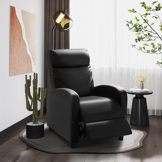 Homall Recliner Chair, Recliner Sofa PU Leather for Adults, Black Recliners | Home Theater Seating with Lumbar Support, Reclining Sofa Chair for Living Room