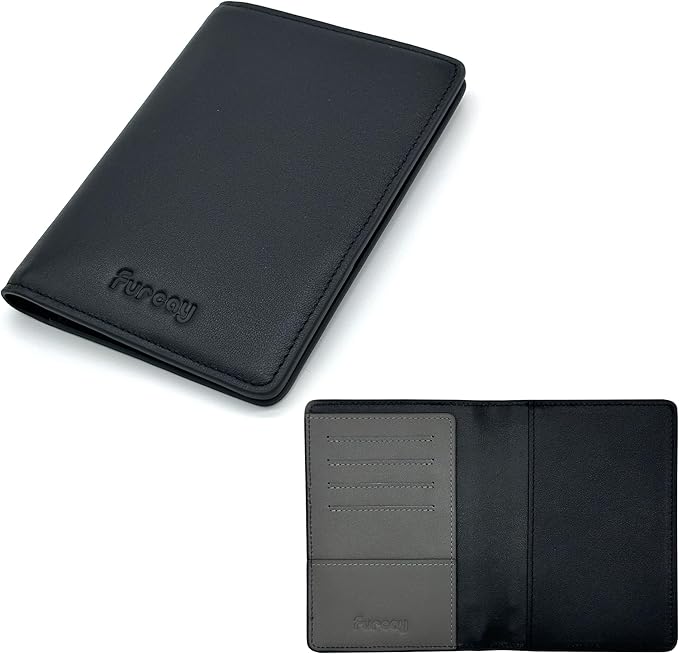 Slim Nappa Leather RFID Blocking Passport Cover (Black/Gray) | Genuine Leather Passport Holder for Men and Women