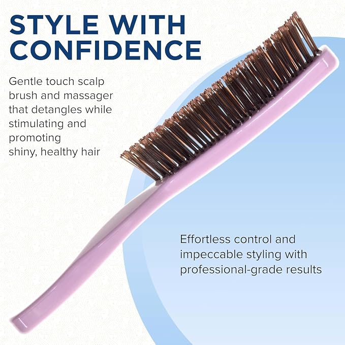Giorgio Gentle Pink Hair Brush Set – Gift for Women, 2 Detangler Brushes (6.25" & 7.75"), Scalp Massager, Travel Hair Brush, Sensitive Scalp, All Hair Types