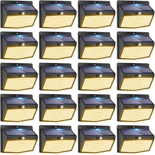 20 Pack Solar Motion Sensor Lights Outdoor Waterproof with 3 Modes | Warm White, Black Frame, LED, Solar Powered, Security Lighting for Outside Wall Garden Fence Yard Deck Patio Garage
