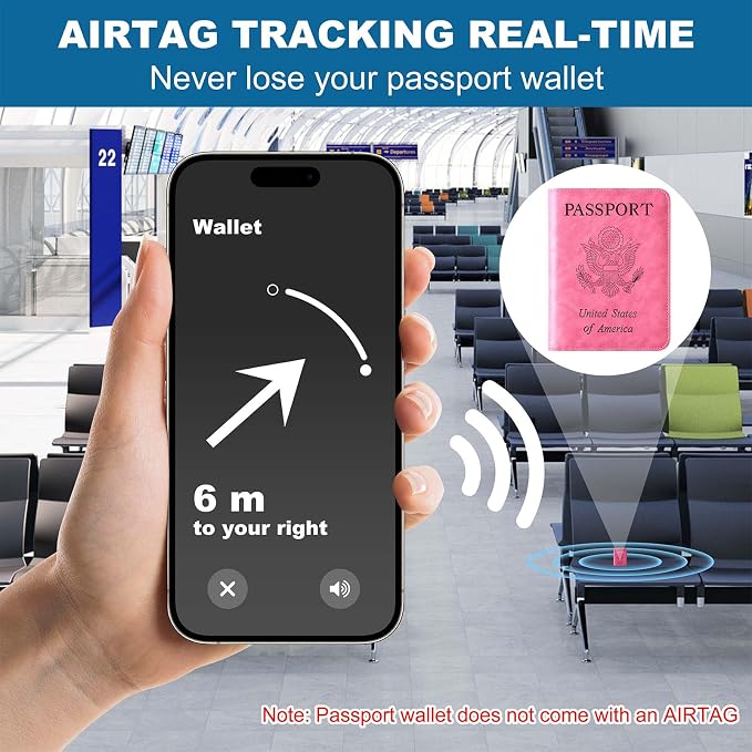 Airtag Passport Holder for Travel Essentials, RFID Passport Cover | Rfid Blocking Wallet, Synthetic Leather Case, Vacation Travel Accessories, For Women Men