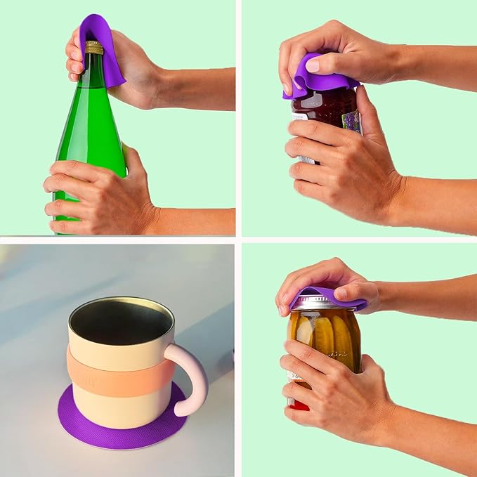 Magnetic Jar Opener Gripper, Jar Openers Top Rated For Seniors Weak Hands, Bottle Opener Built-In, 2-IN-1 Jar & Bottle Opener x 1, Rubber Jar Openers Gripper x 4