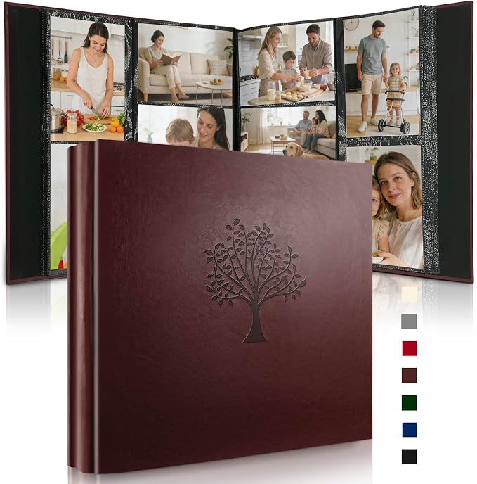 Leather Photo Album 4x6 Pockets, Picture Album for Family Christmas Gift | Large Capacity PU Leather Cover 600 Pockets Black Inner Page Slip In Holds Horizontal & Vertical Photos