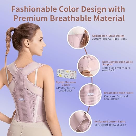 NLNYCT Posture Corrector for Women – 2-in-1 Back Brace with Shoulder Support, Adjustable Full Back Straightener for Upper & Lower Back Pain Relief, Hunchback, Scoliosis & Spine Alignment (M/L)