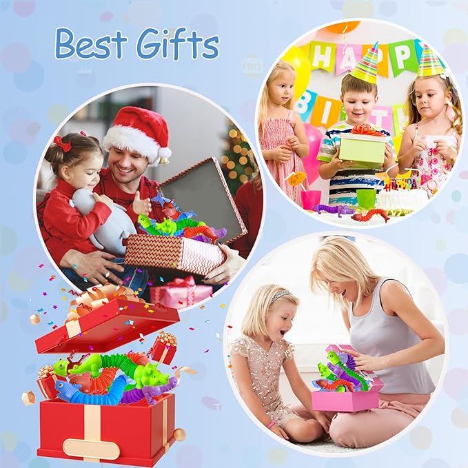 Pop Tubes Fidget Toys 24 Pcs,Party Favors Supplies Birthday Gifts for Kids Adults,Christmas Stocking Goodie Bag Stuffers,Sensory Toys for Anxiety ADHD Stress Relief,Treasure Box Toys Classroom Prizes