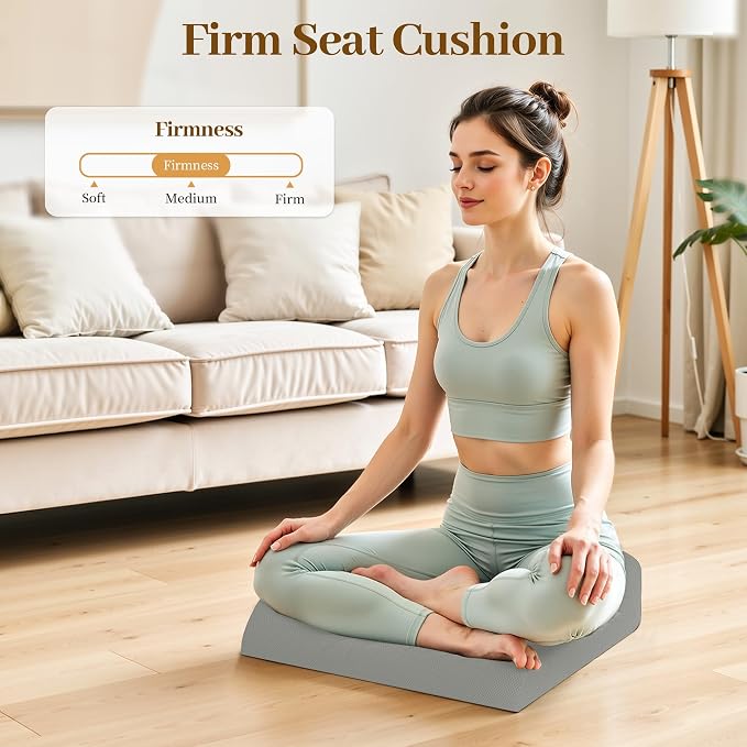 TranquilRelax Memory Foam Seat Cushion for Office Chair, 3-Inch, Light Gray | Medium-firm Support for Long Sitting, Washable Mesh Cover, Non-slip Base, Perfect for Car Seats & Short Drivers