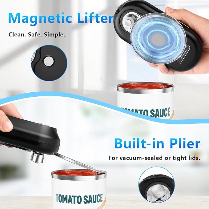 SAKAMOSH One-Touch Auto Stop Electric Can Opener | Smooth Safe Edges, Cordless Rechargeable, One-touch Auto Stop, Compatible with Most Can Sizes, Great for Seniors, Arthritis