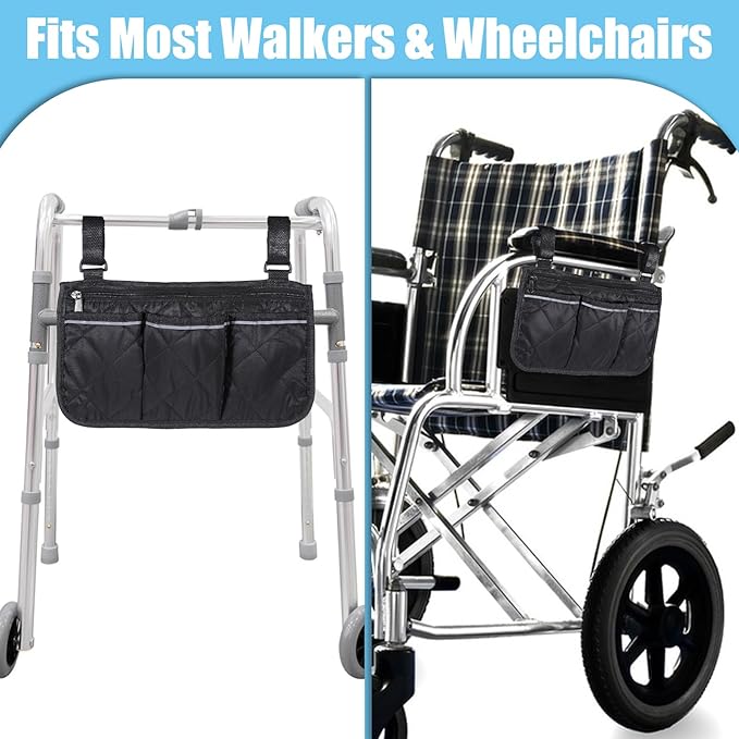 YBEATY Walker Bag Basket with Reflective Strips Walkers Rollator Organizer Carry Storage Pouch Wheel Chair Folding Basket Lightweight Large Capacity Organizer for Seniors Elderly Rollator Accessories