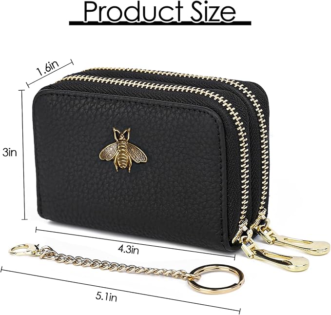 imeetu RFID Credit Card Holder, Small Card Wallet Women, Leather Card Case | Genuine Leather Women's Card & id Cases, Change Coin Purse with Zipper Keychain id Window, 20 Colors & 3 Styles, Daily, Gifts