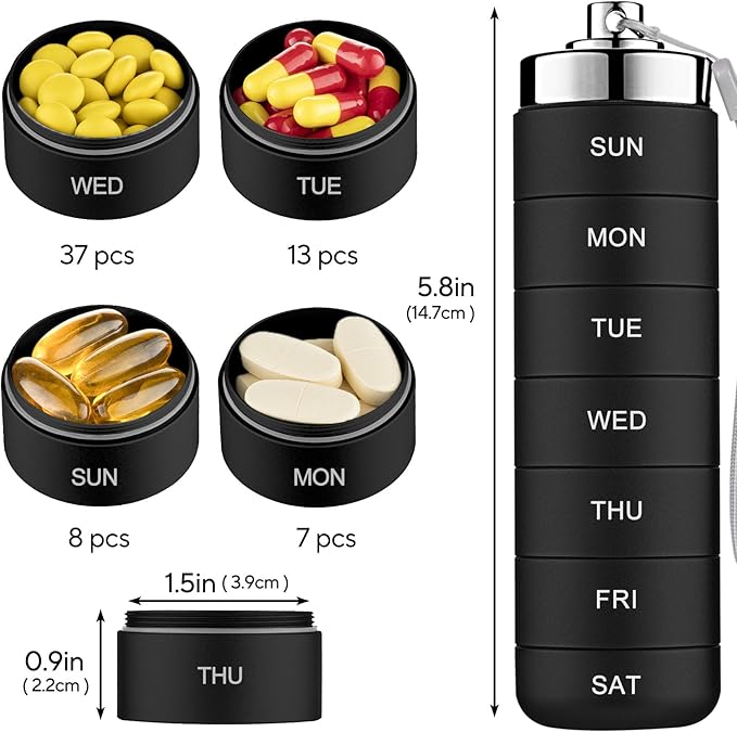Mossime Metal Pill Organizer Weekly, Stackable Waterproof Travel Pill Box, Large Aluminum Alloy Pill Case Container, BPA Free 7 Day Daily Medicine Organizer for Vitamin, Fish Oil, Supplement