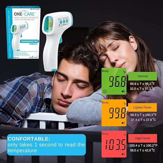 ONE-CARE Infrared Thermometer HTD8818A, Non-Contact, Forehead & Room | Homedics Thermometer, High Accuracy, Fast Reading, Body & Room Temp, Newborn Baby to Adult, Fever Alarm, Large Display